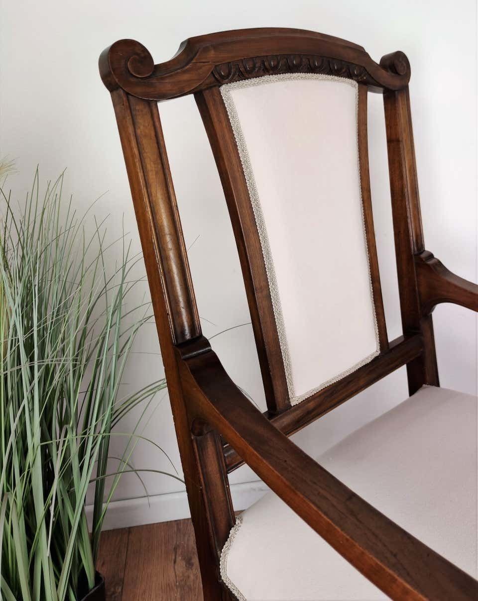 1930s Neoclassical Italian Carved Walnut Wood Armchair Newly Upholstered photo Furniture
