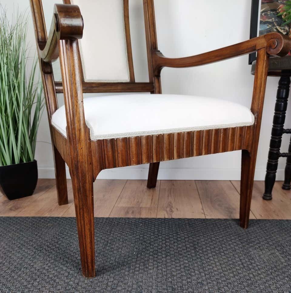 1930s Neoclassical Italian Carved Walnut Wood Armchair Newly Upholstered photo 1200.0