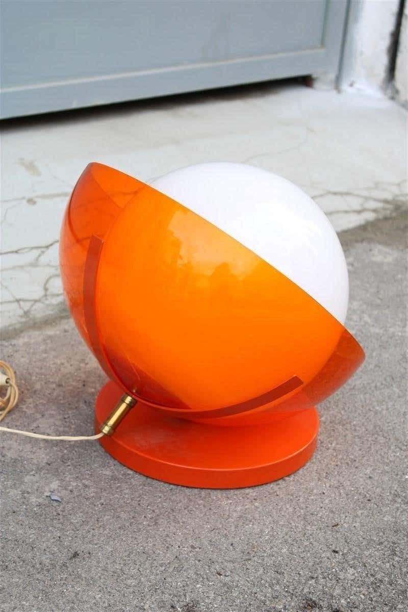 Italian Table Lamp Curved Plexiglass Harvey Guzzini Design 1960s Orange White photo 1618.0