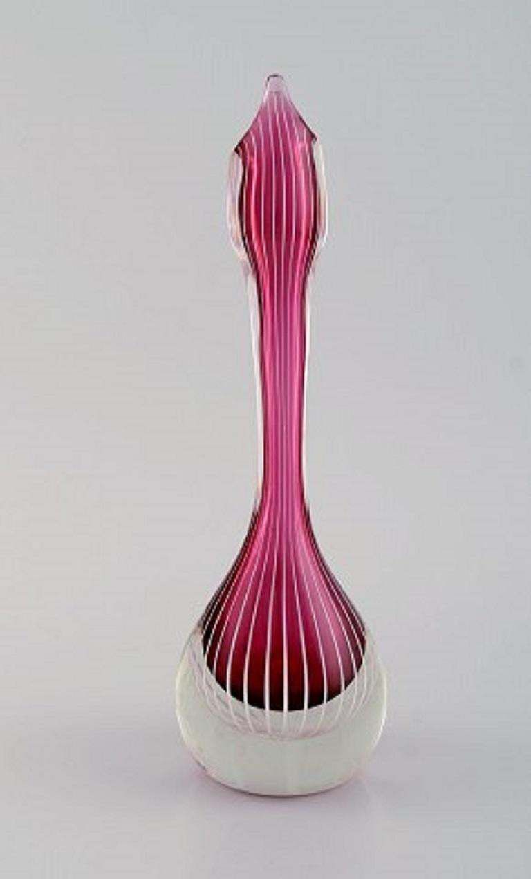 Swedish Glass Artist, Organically Shaped Vase In Violet And Clear Art Glass