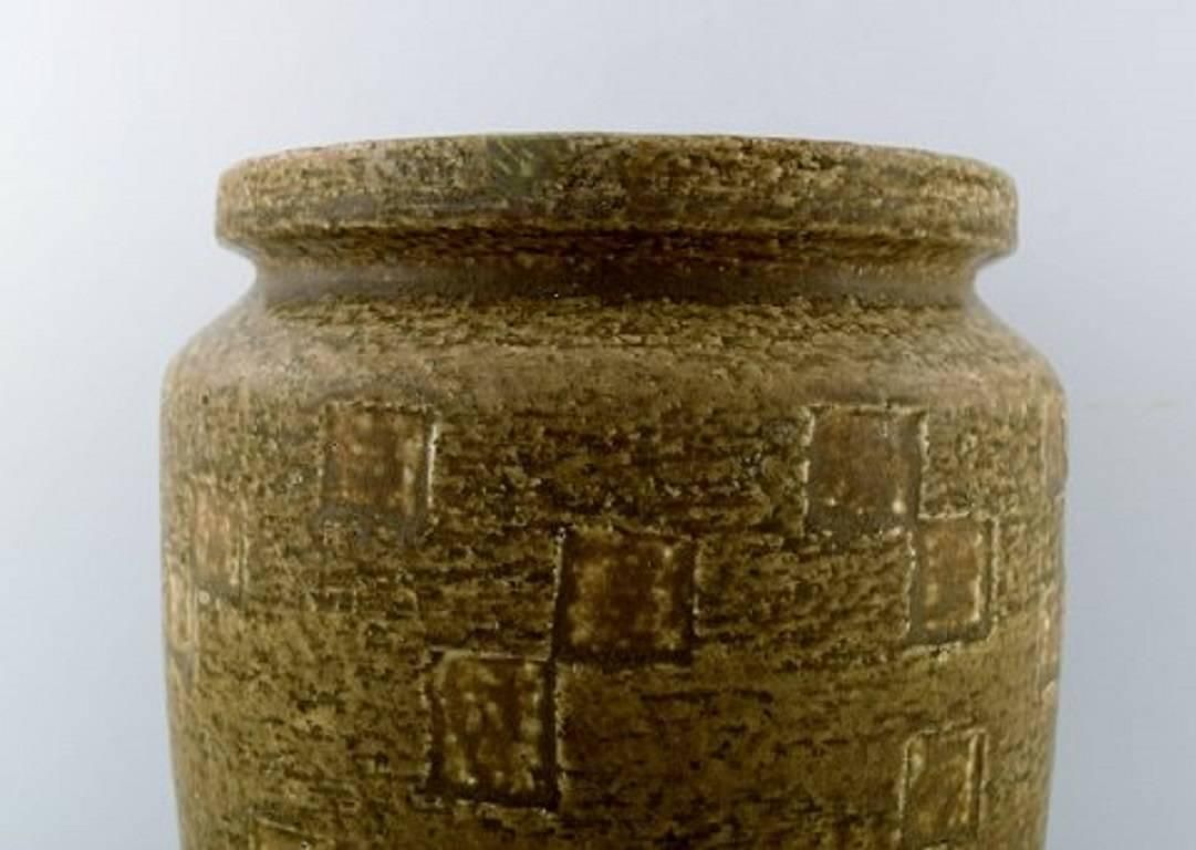 Saxbo Large Stoneware Vase In Modern Design, Glaze In Yellow Brown Tones photo Home Decor