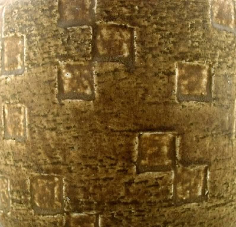Saxbo Large Stoneware Vase In Modern Design, Glaze In Yellow Brown Tones photo vinterior