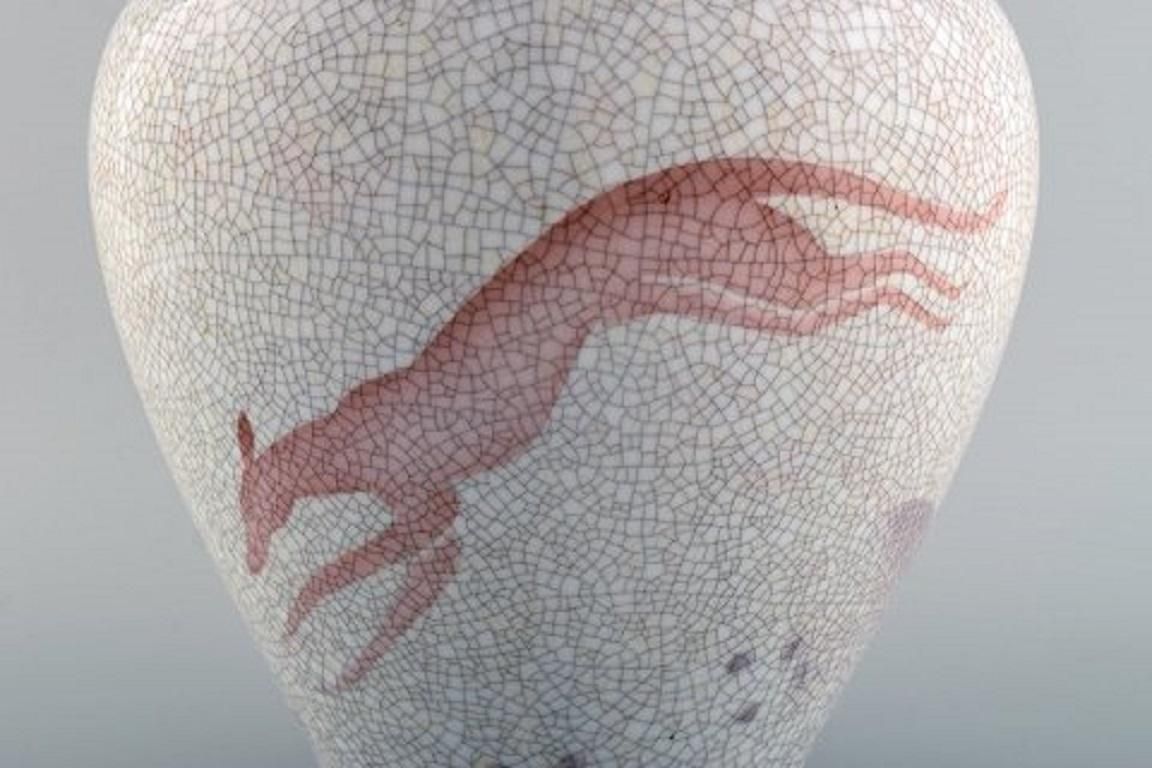 Large Bing And Grøndahl Vase In Crackled Porcelain With Leaping Animal, 1920s photo for sale