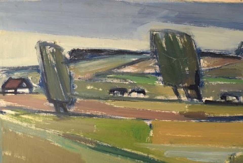 Uno Svärd, Sweden, Oil On Canvas, Modernist Landscape, 1960s 1970s photo for sale