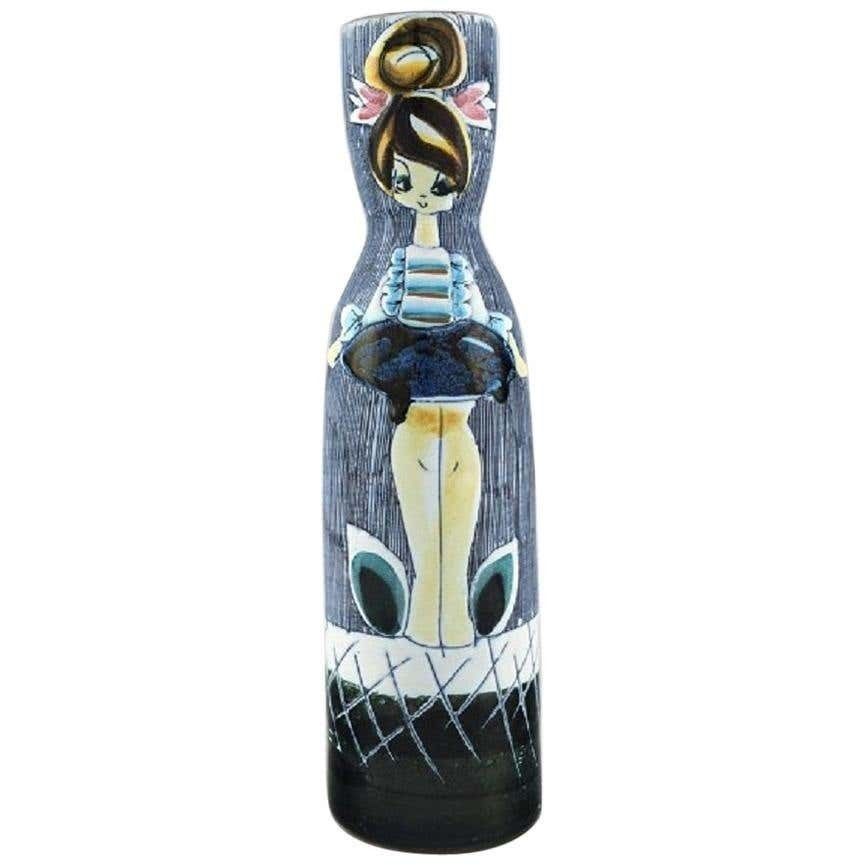 Tilgmans, Sweden, Vase In Glazed Ceramics With Young Woman, Mid 20th Century photo furniture