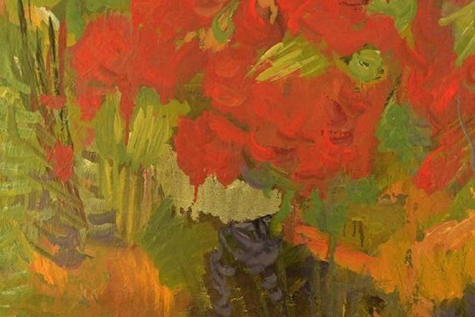 Sture Haglundh, Sweden, Mixed Media On Board, Wild Flowers, 1960s photo Art