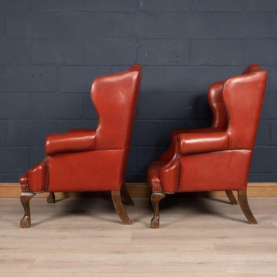 20th Century Pair Of English Leather Wingback Armchairs, Circa 1970 photo for sale