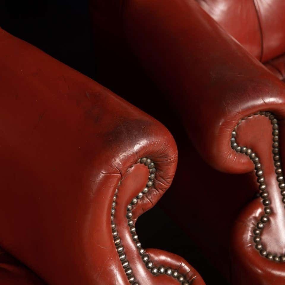 photo for sale 20th Century Pair Of English Leather Wingback Armchairs, Circa 1970