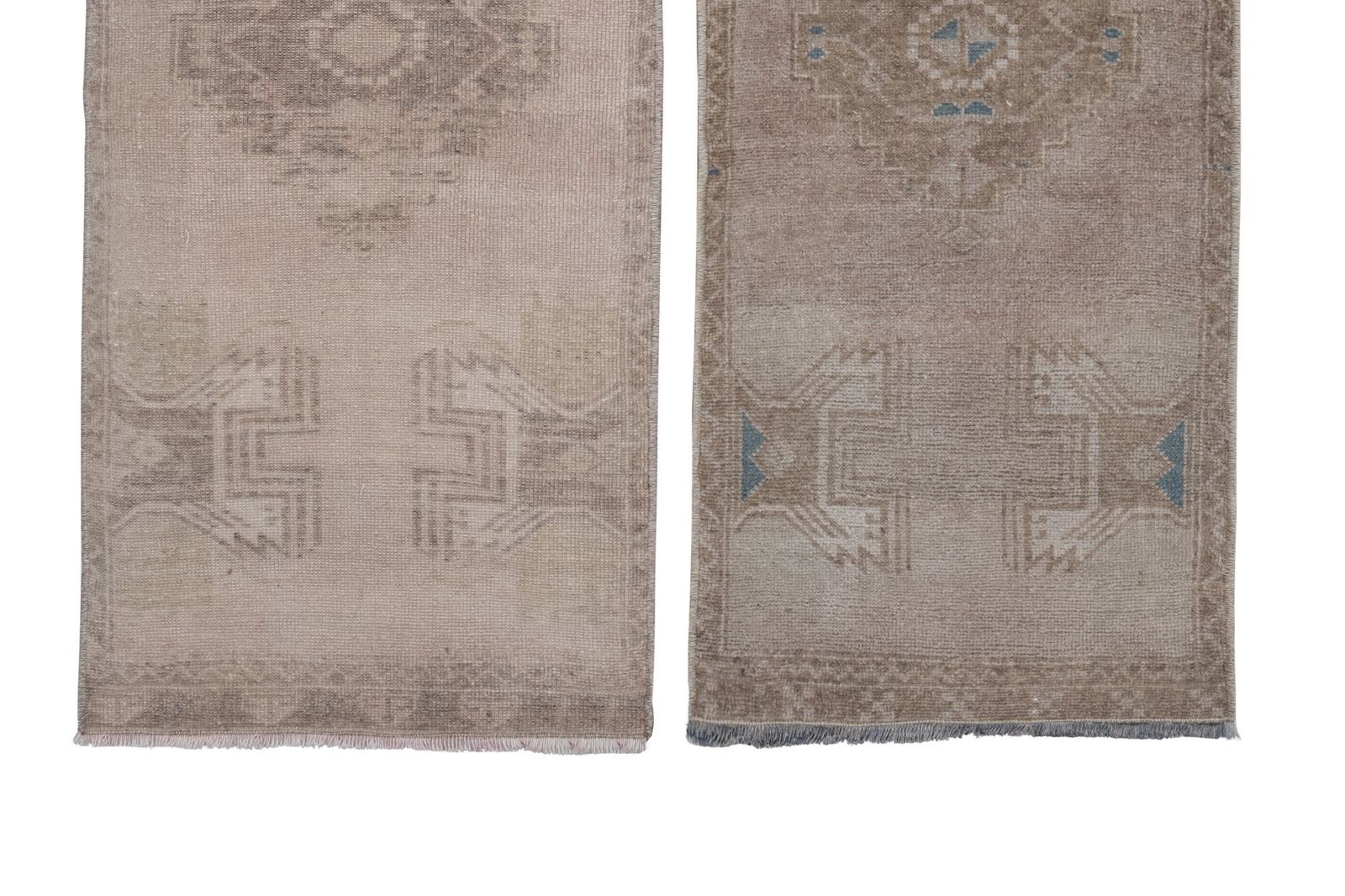 Set Of Two Yastik Rug Distressed Low Pile Petite Rug Faded Mat 48 X 116   46 X 110 Cm photo for sale