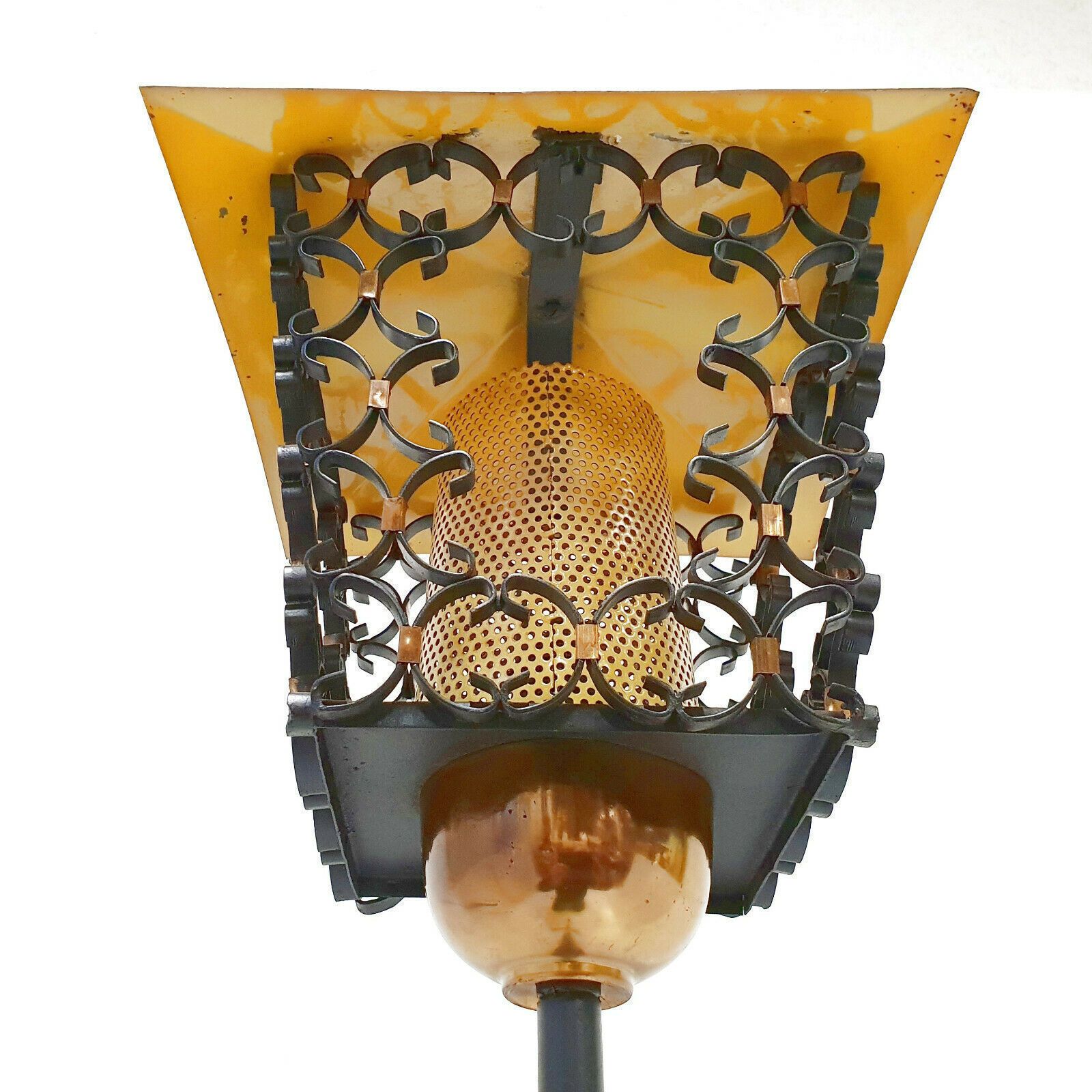 French Tripod 1950 Floor Lamp Rockabilly Perforated Metal Brass Steel photo furniture