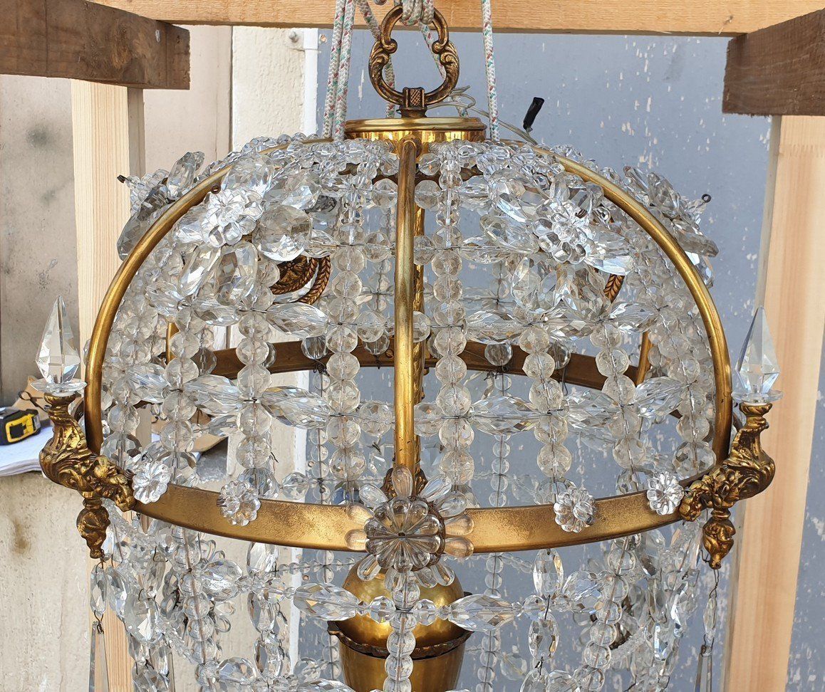Large Chandelier In The Shape Of A Hot Air Balloon In Bronze And Crystal, 20th Century photo for sale