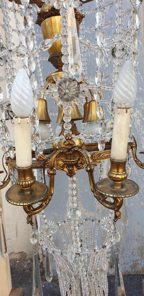 Large Chandelier In The Shape Of A Hot Air Balloon In Bronze And Crystal, 20th Century photo buy