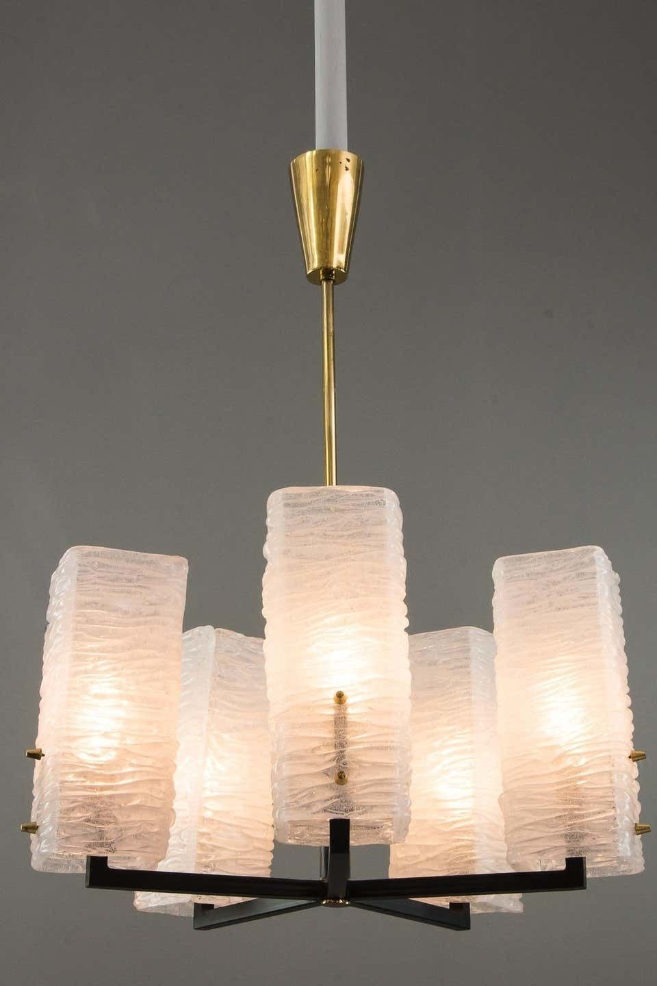 photo vinterior J.T. Kalmar Frosted Glass Chandelier, Vienna, Circa 1960s