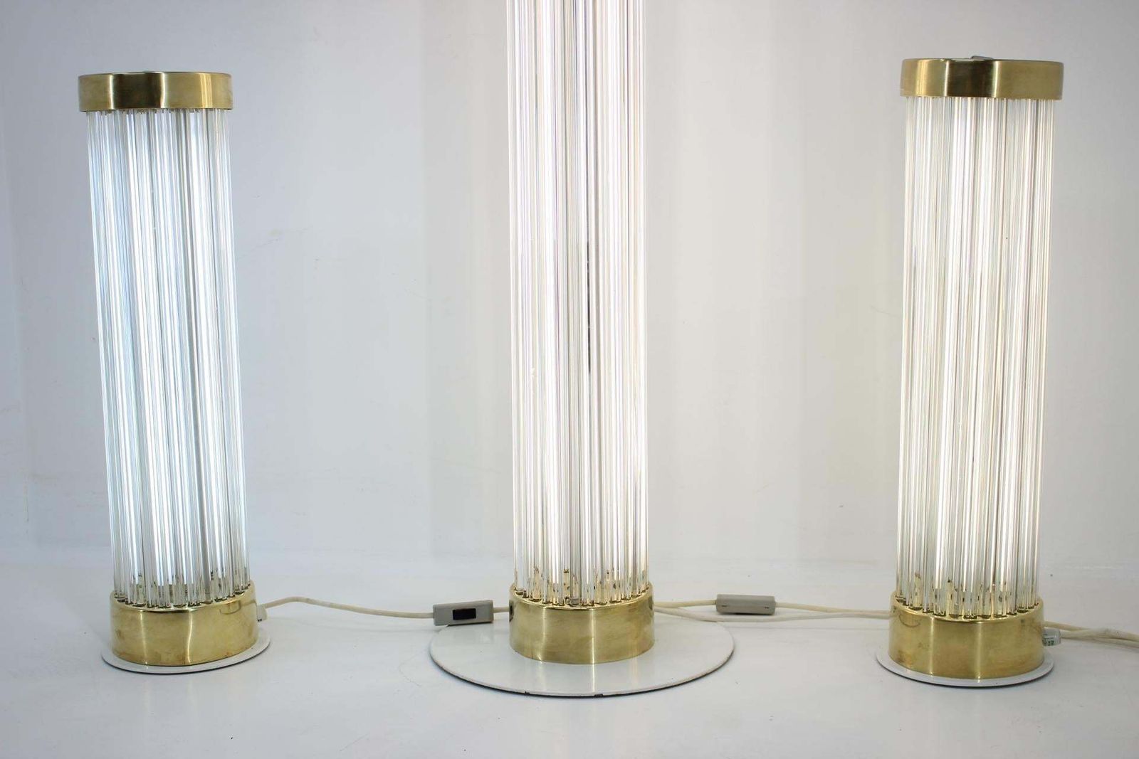 Rare Set Of Glass Brass Floor Lamps By Kamenicky Senov/Preciosa, 1960s photo Lighting
