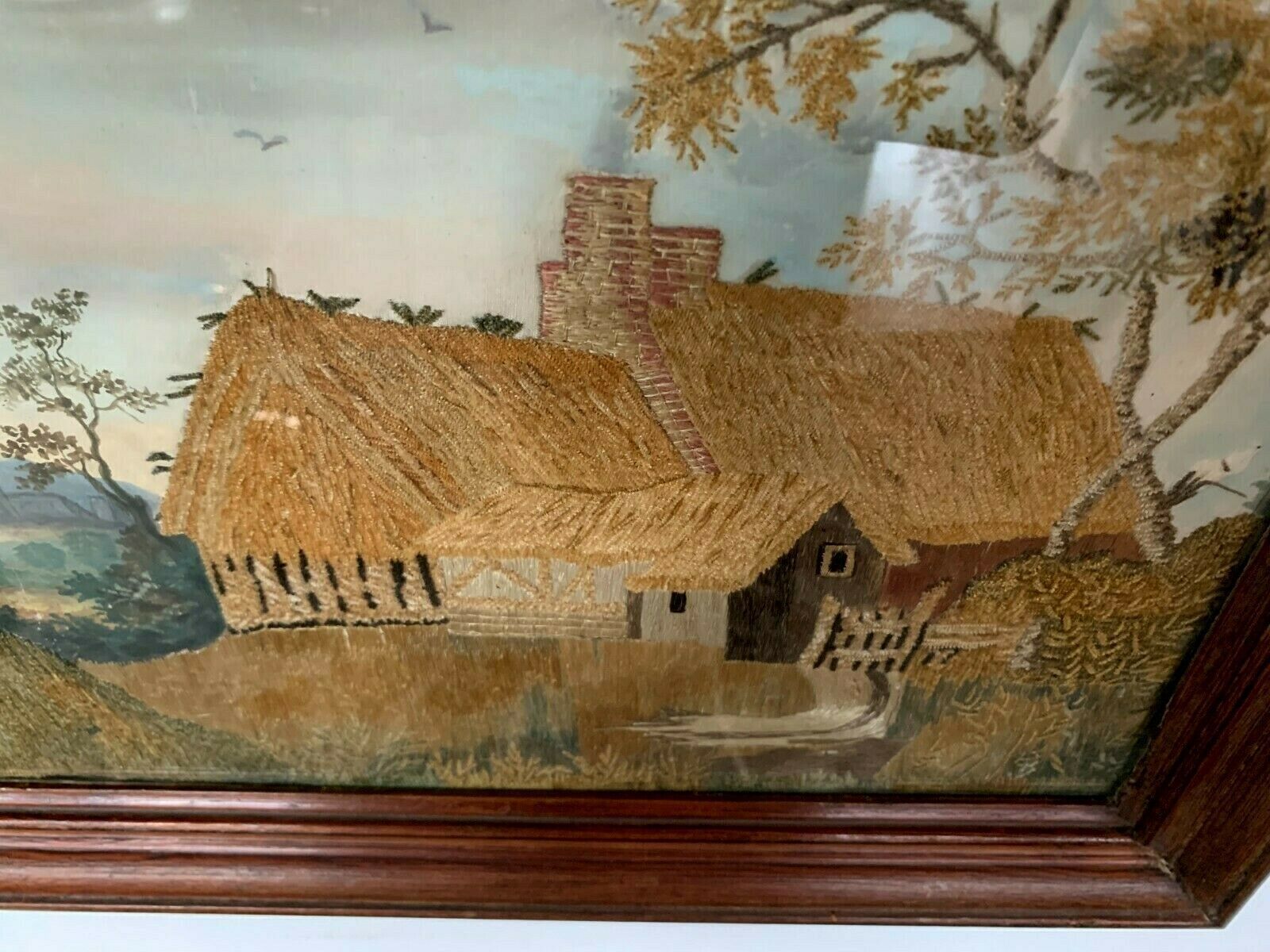 Table In Tapestry And Painting "Young Woman In The Countryside" XX Century photo Art