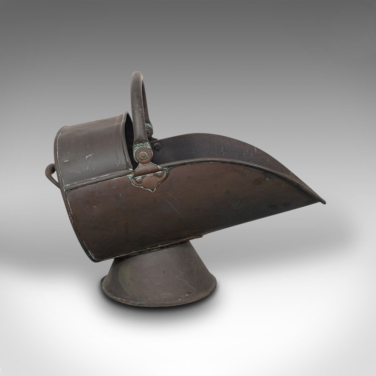 Antique Helmet Scuttle, English, Copper, Fireside, Coal, Bucket, Victorian, 1870 photo furniture