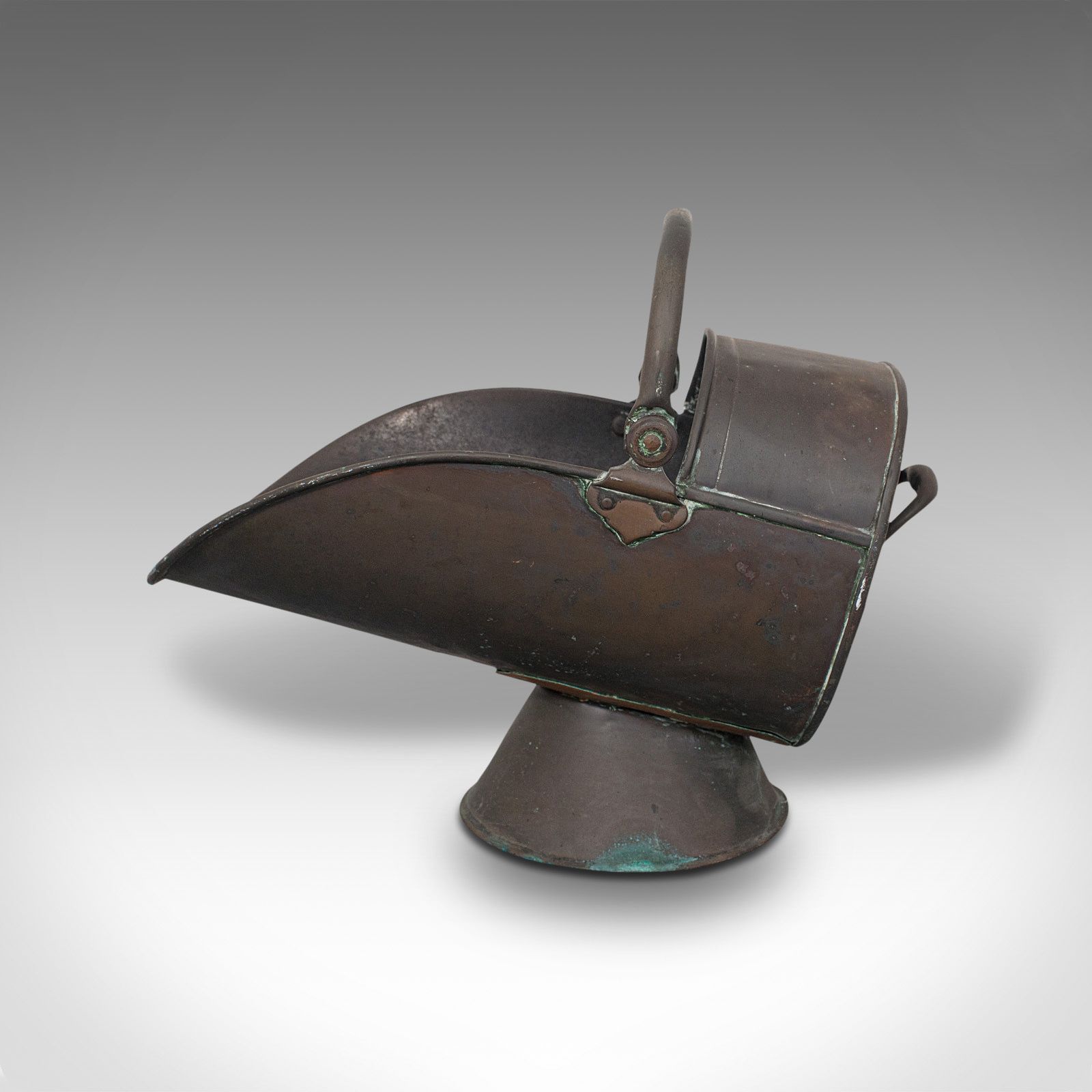 Antique Helmet Scuttle, English, Copper, Fireside, Coal, Bucket, Victorian, 1870 photo vintage