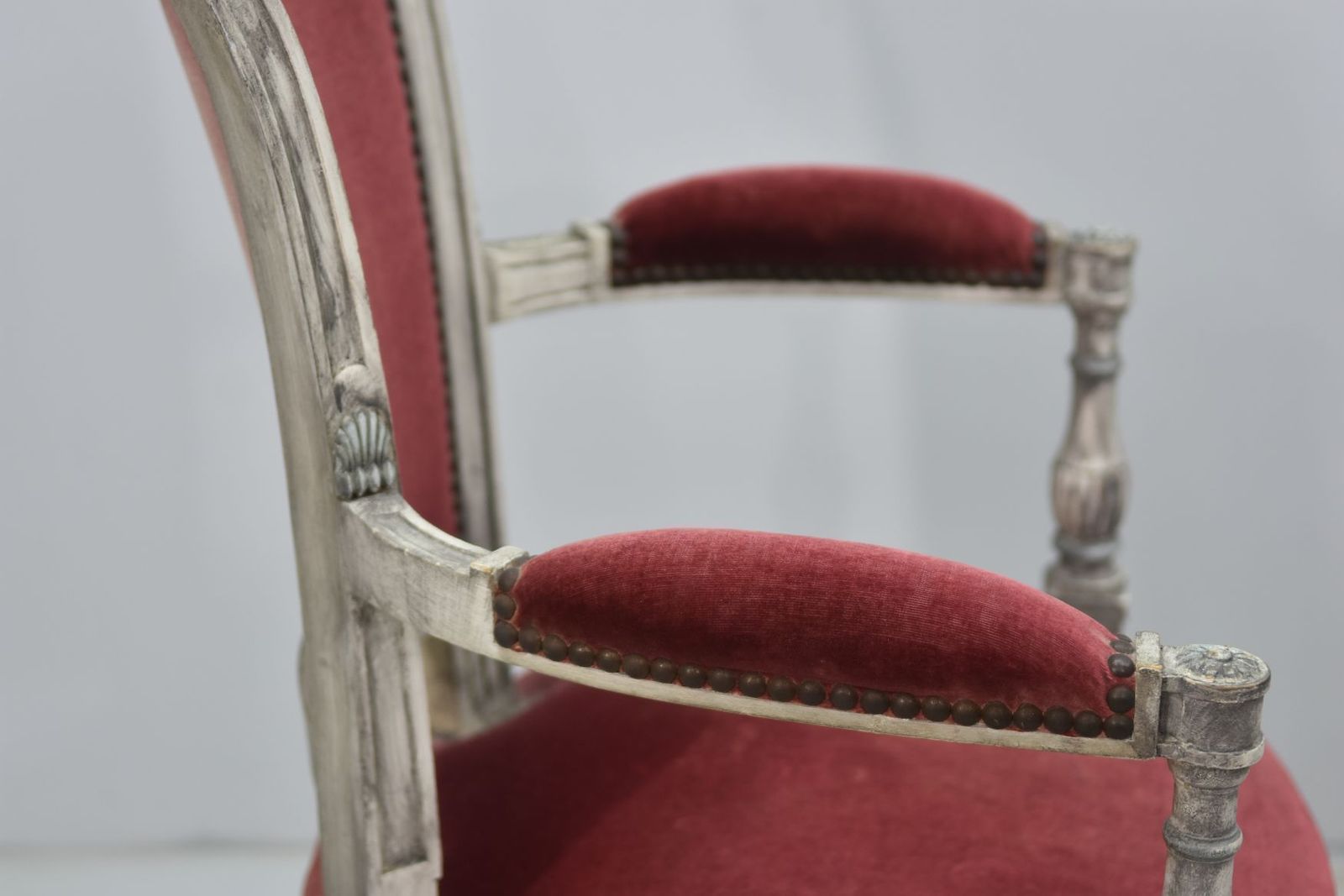 Louis XVI Armchair Burgundy Velvet In Beech Forming A Pair photo vintage