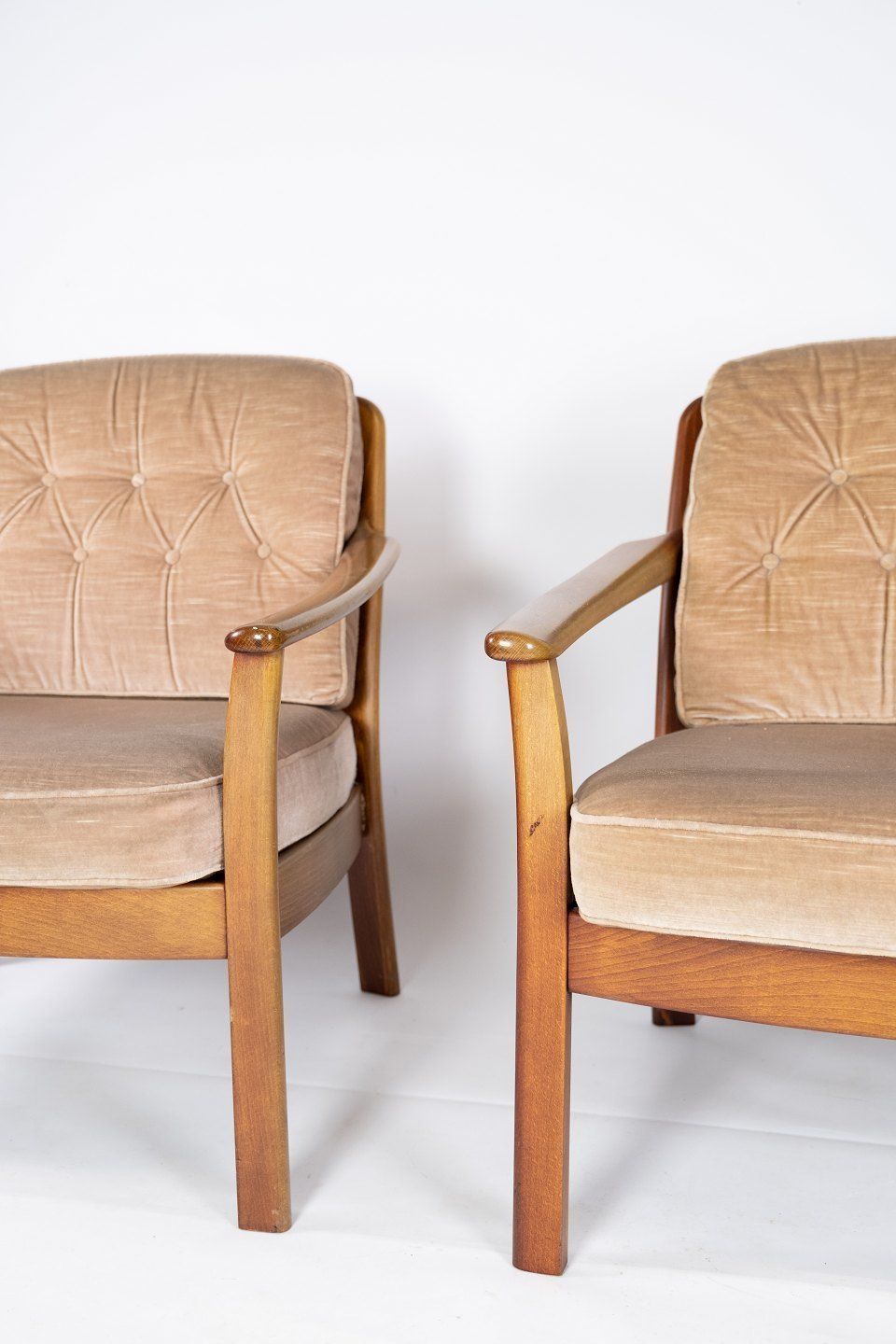 A Set Of Easy Chairs In Polished Wood And Cushions In Velor By Dansk Design From The 1960s. photo furniture