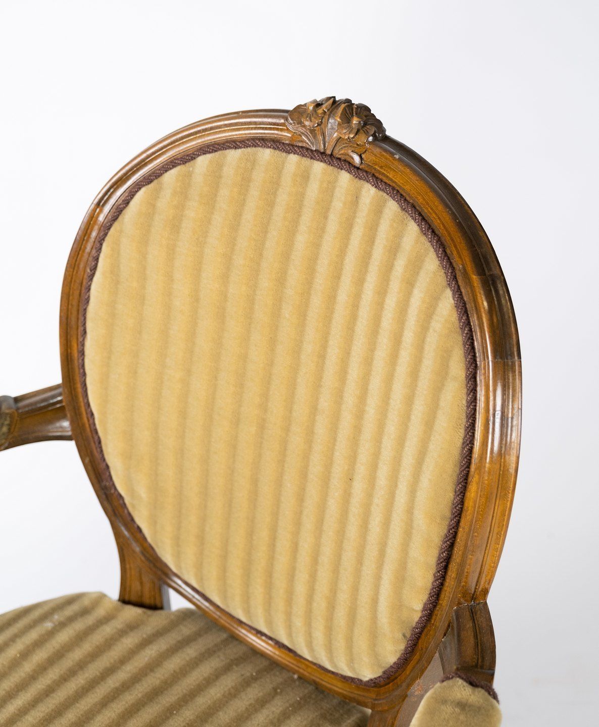 Rococo Armchair In Light Wood And Upholstered In Light Velor Fabric From The 1920s. photo furniture