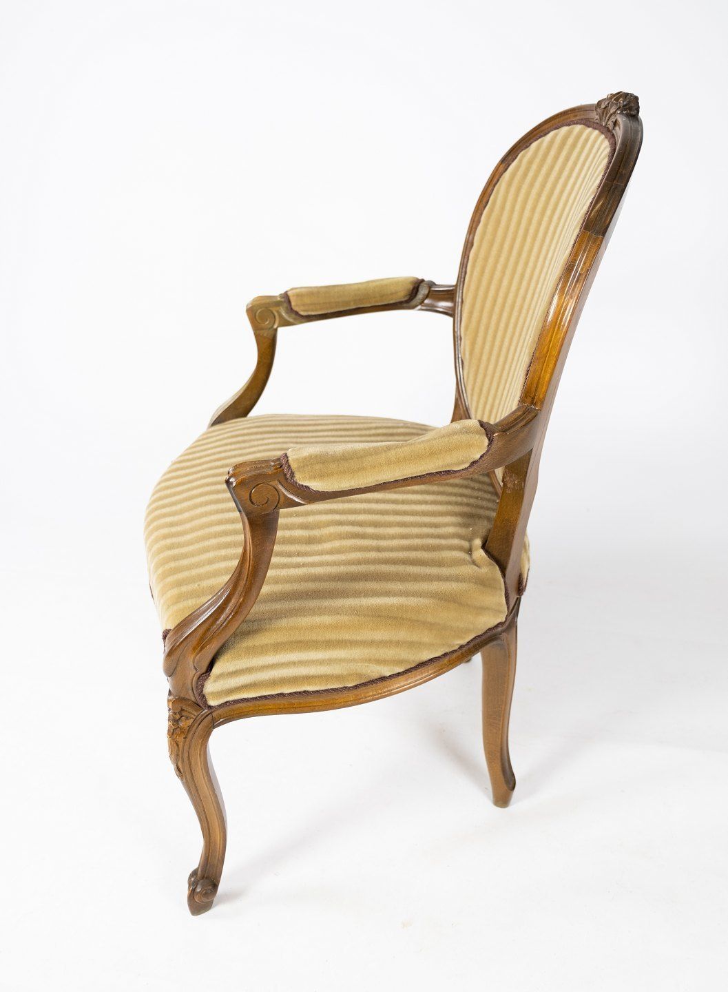 Rococo Armchair In Light Wood And Upholstered In Light Velor Fabric From The 1920s. photo Furniture