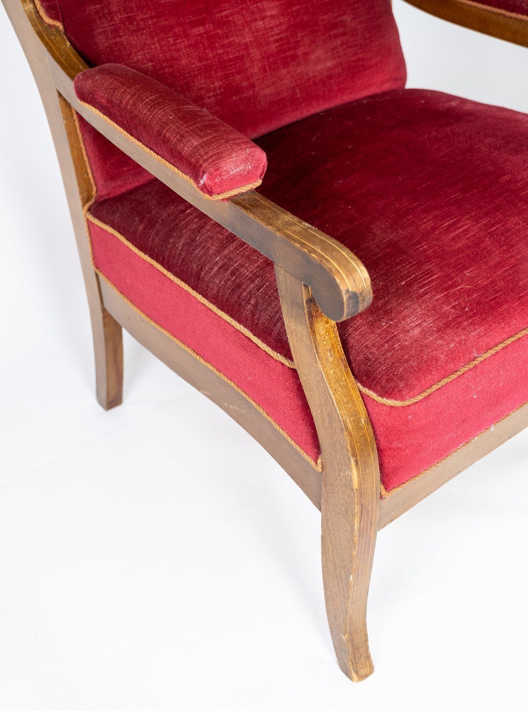 Armchair Upholstered With Red Velor Fabric And Mahogany Designed By Fritz Henningsen. photo 1235.0