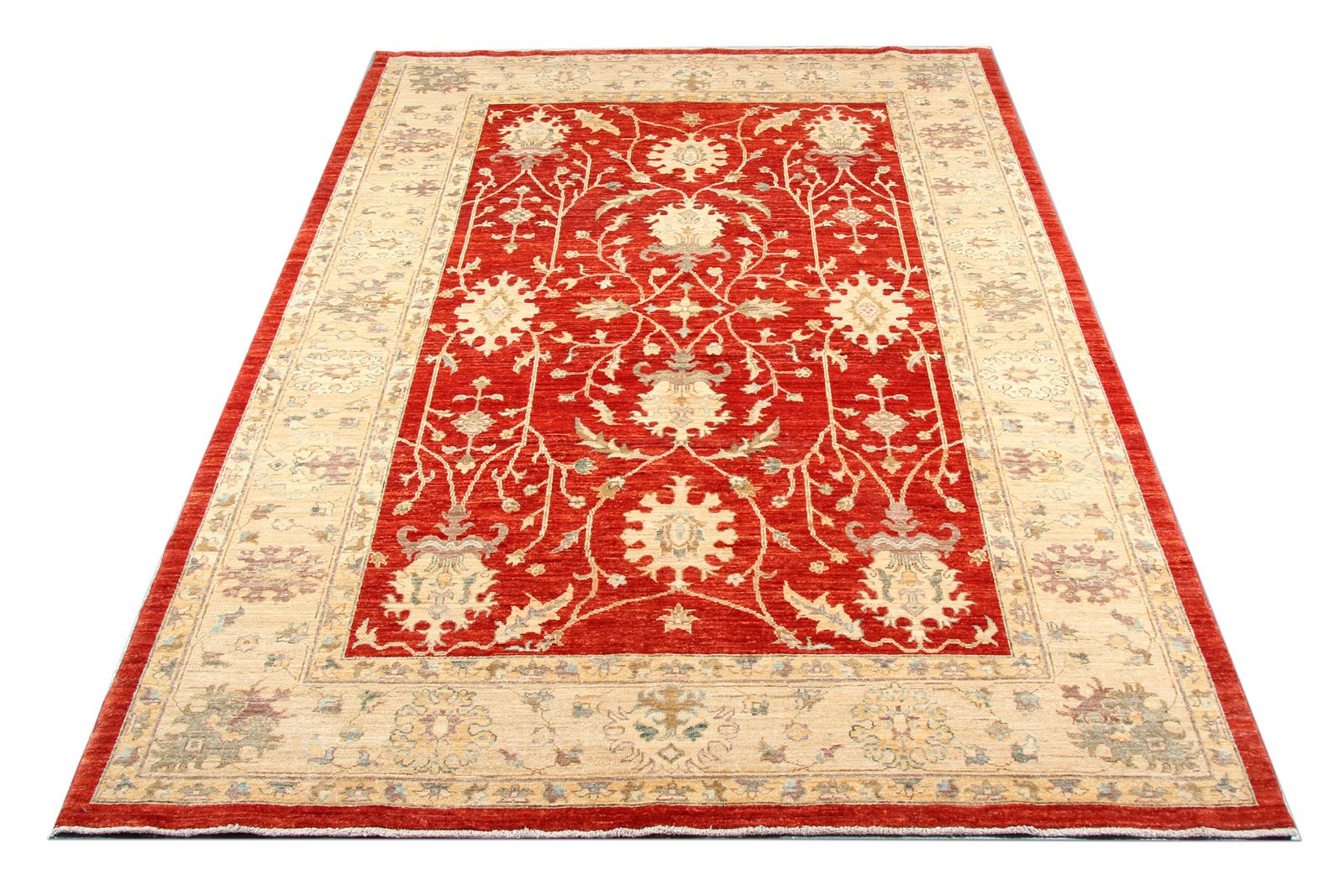 Oriental Floral Ziegler Sultanabad Rug, Handwoven Red Cream Wool Carpet 178 X 234 Cm photo Textiles