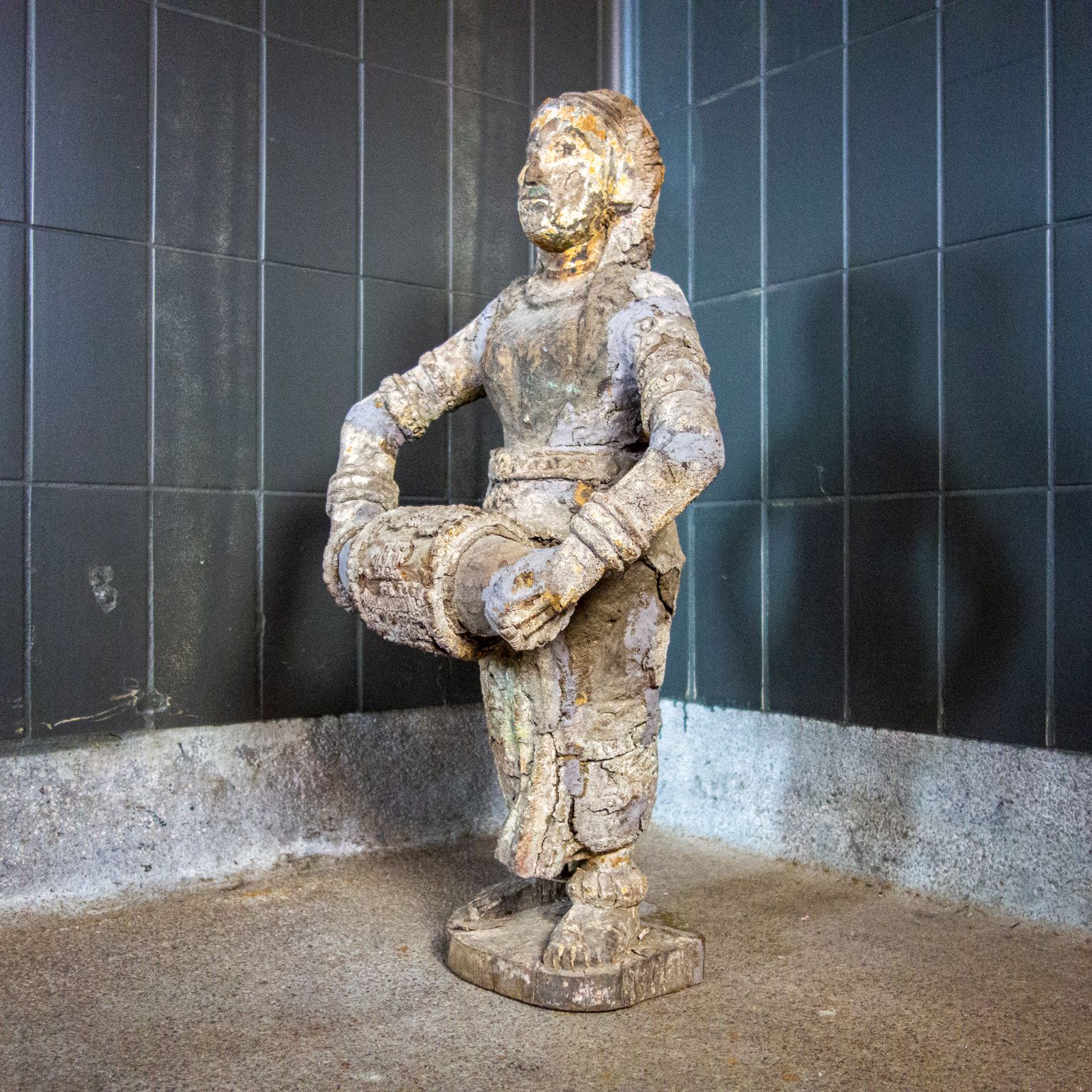 Wabi Sabi Weathered Wooden Sculpture Woman Patina photo furniture