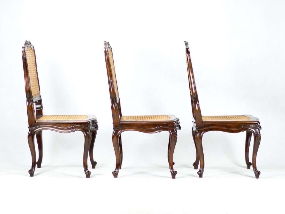 Set Of Six French 19th Century Louis XV Style Caned Dining Chairs In Walnut photo vintage