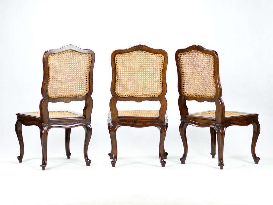 photo furniture Set Of Six French 19th Century Louis XV Style Caned Dining Chairs In Walnut
