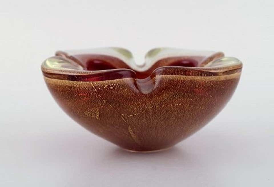 Two Murano Bowls In Red And White Mouth Blown Art Glass, Italian Design, 1960s photo buy