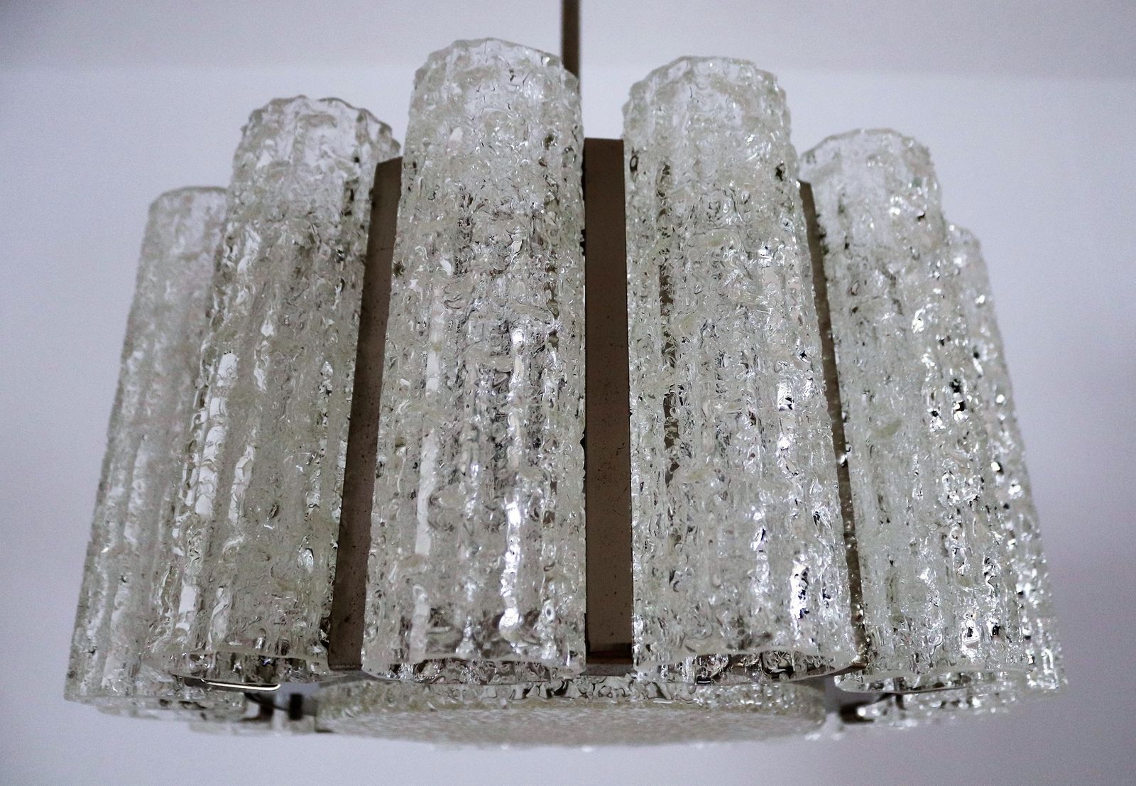 Midcentury Barovier Toso Murano Ice Glass Chandelier With Chrome Frame, 1960s photo buy