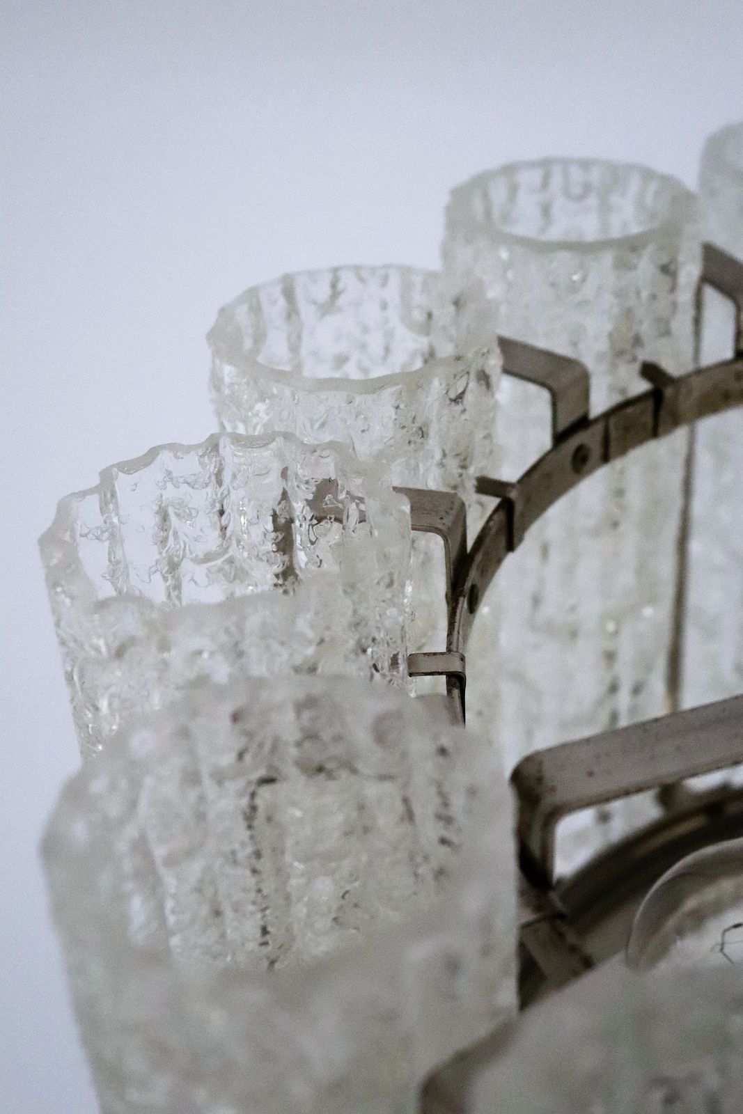 Lighting Midcentury Barovier Toso Murano Ice Glass Chandelier With Chrome Frame, 1960s photo