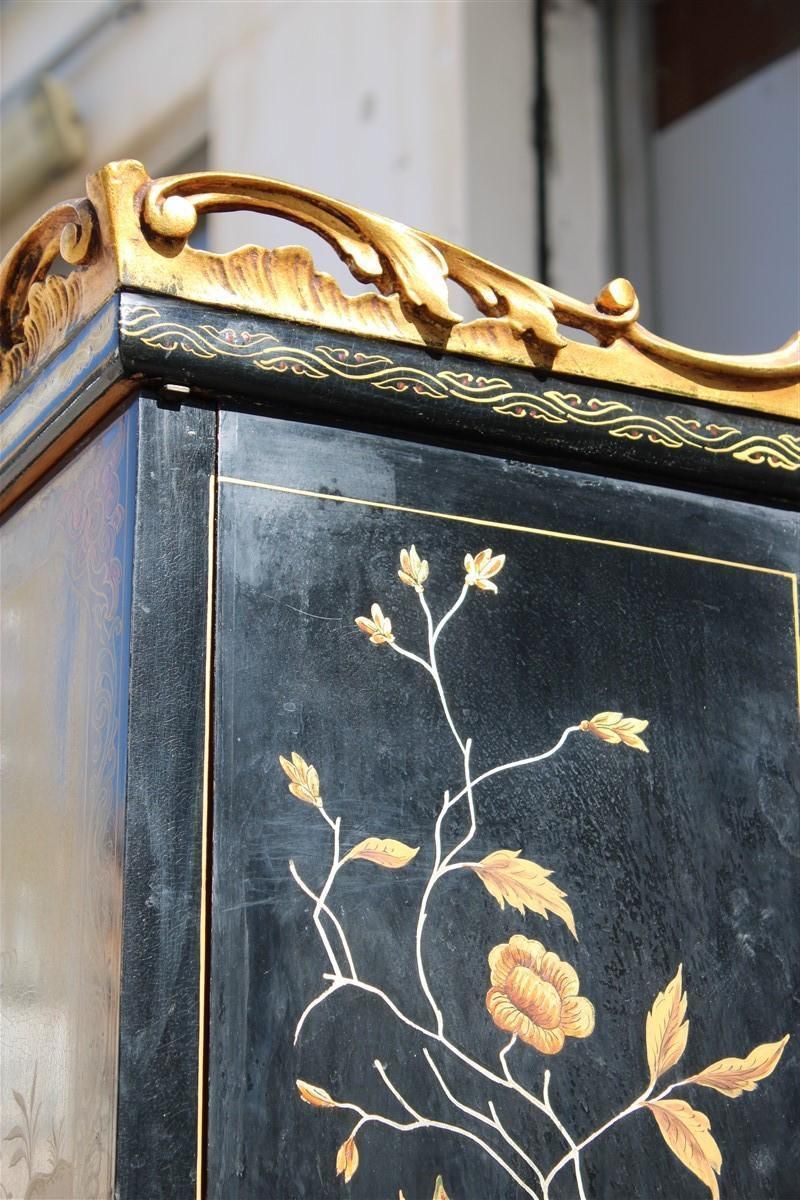 3840.0 Midcentury Italian Orientalist Wood Bar Cabinet In Gold And Black Lacquer, 1950 photo