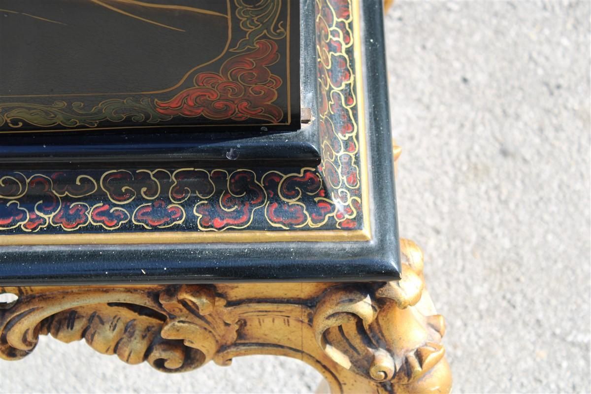 photo buy Midcentury Italian Orientalist Wood Bar Cabinet In Gold And Black Lacquer, 1950
