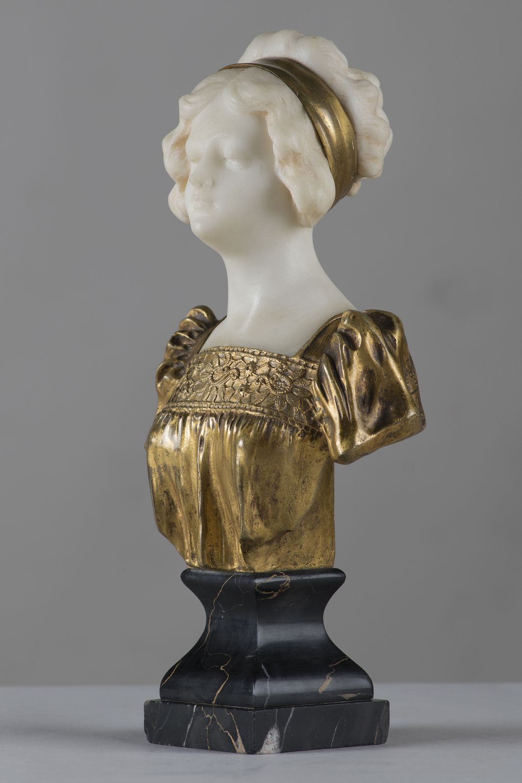 Art Nouveau Italian Carved Marble And Bronze Sculpture, Signed Gory/Paris photo for sale