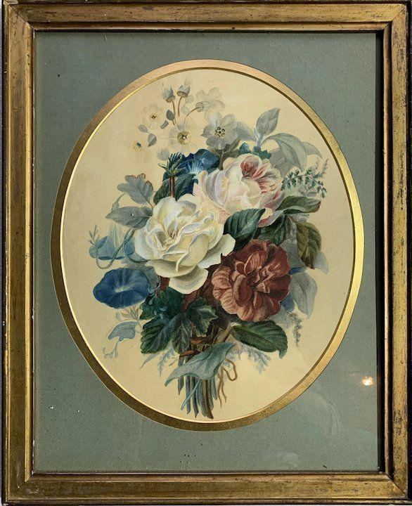 19th Century Watercolour Bunch Of Flowers photo furniture