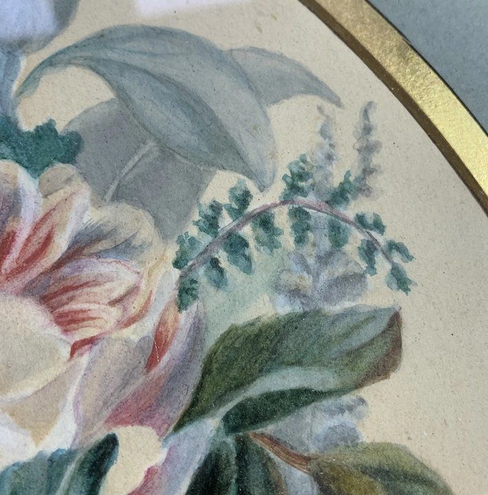 19th Century Watercolour Bunch Of Flowers photo vintage