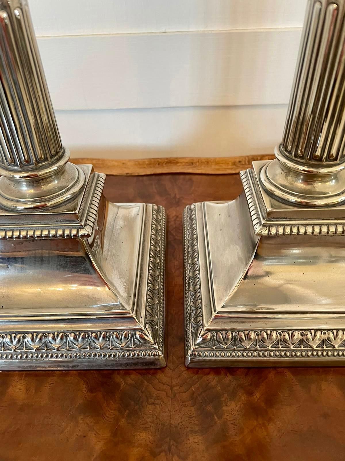 Pair Of Antique Silver Plated Corinthian Candlesticks photo vinterior