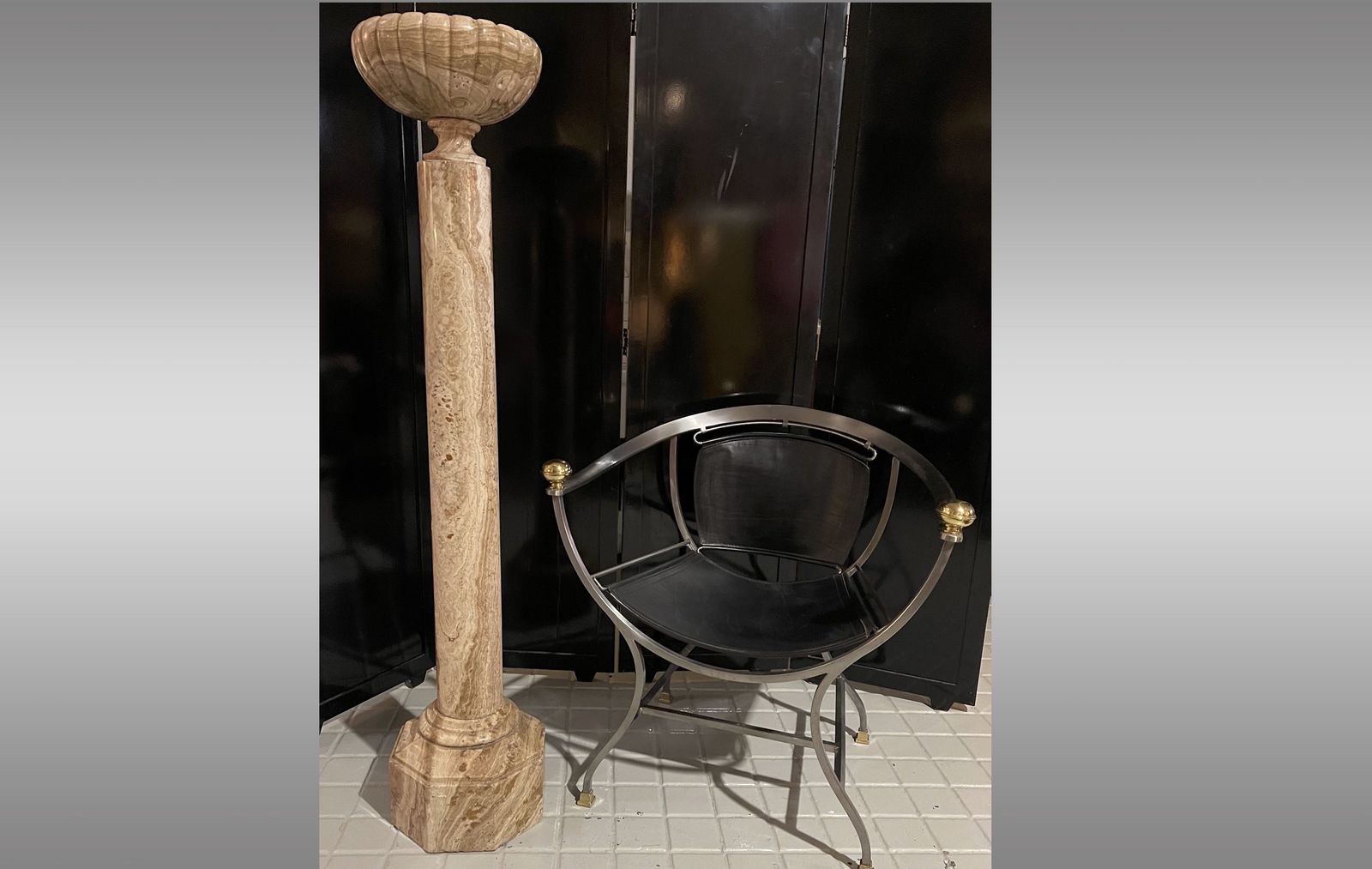 Vase Mounted On A Column In Beige Marble. Louis X Vl Style, Made Around 1800