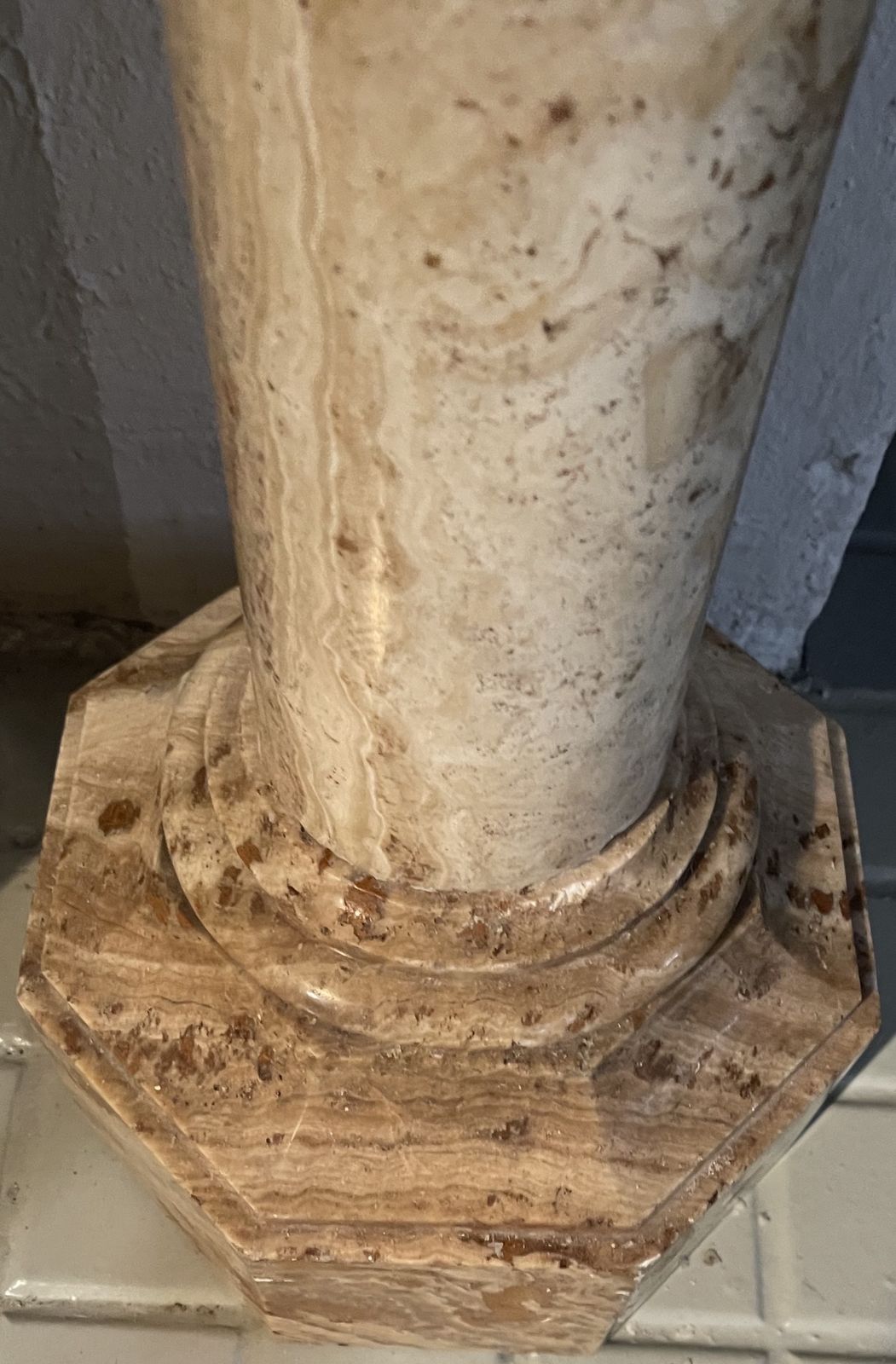 Vase Mounted On A Column In Beige Marble. Louis X Vl Style, Made Around 1800 photo for sale