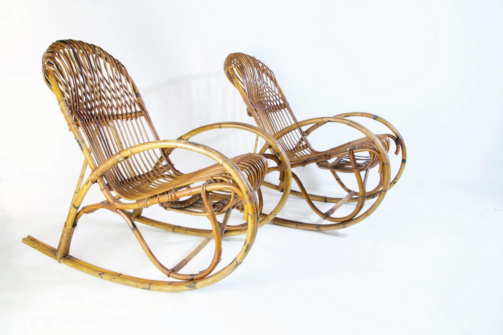 Midcentury Bamboo Rocking Chairs In The Style Of Franco Albini Italy photo furniture