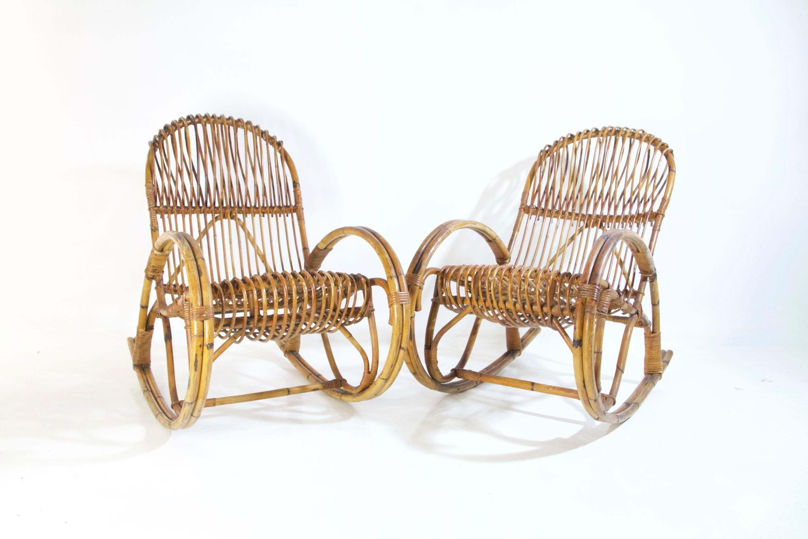 Midcentury Bamboo Rocking Chairs In The Style Of Franco Albini Italy photo Garden Furniture