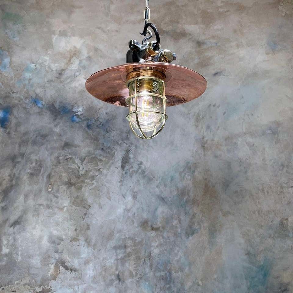 225.0 Copper And Iron Ceiling Light With Cage   Original Industrial Style Metal Ceiling Lighting photo