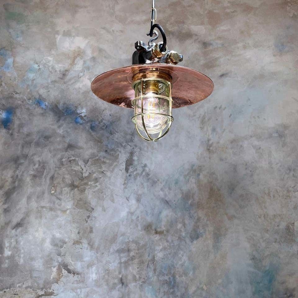 photo vinterior Copper And Iron Ceiling Light With Cage   Original Industrial Style Metal Ceiling Lighting