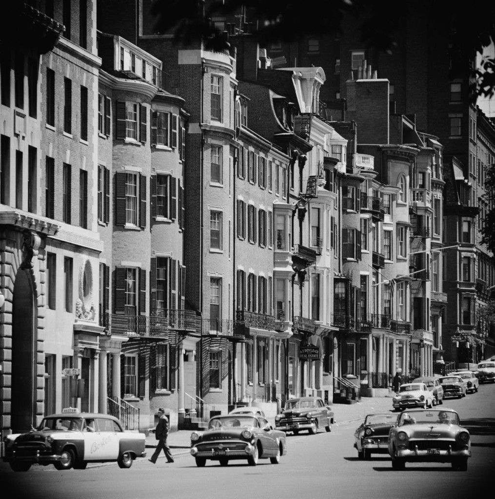 Slim Aarons 'Boston Street Scene' Circa 1955 Silver Gelatin Print Framed In White photo furniture