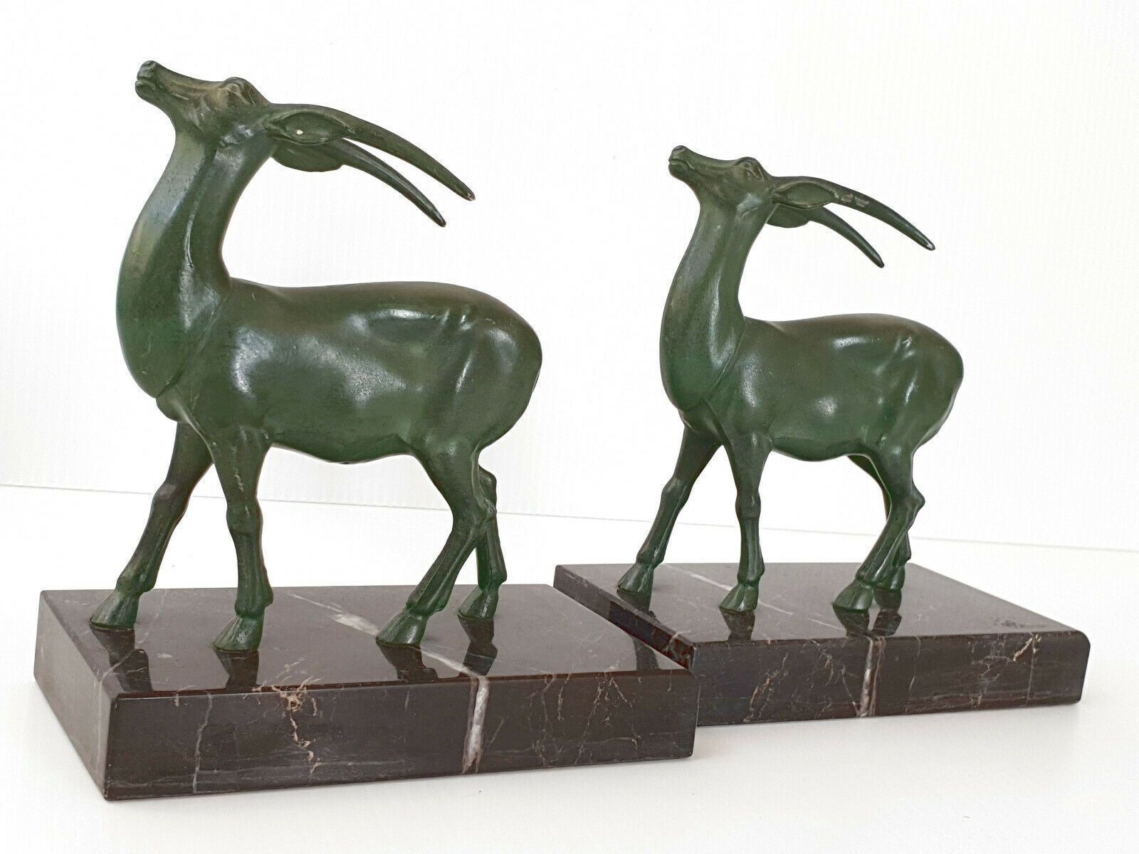 Pair Of Bookend Bouquetins 1940 1950 Vintage In Marble & Metal 40s 50s photo furniture