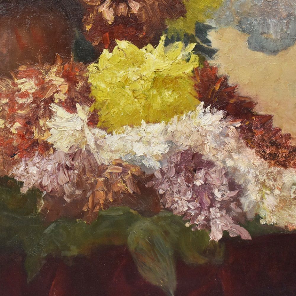 Flower Painting, Peonies Flower Art, Still Life Floral, Oil On Canvas, 19th Century. (Qf158) photo Art