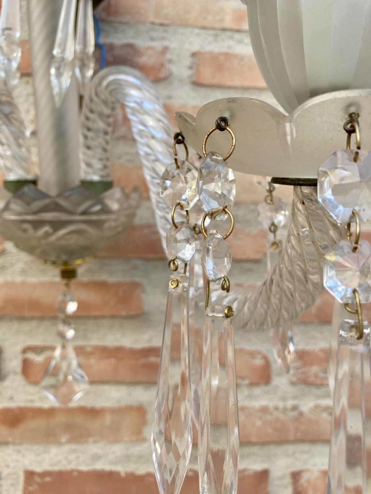Early 20th Century French Cut Glass Sconces With Crystal, Set Of 2 photo Lighting