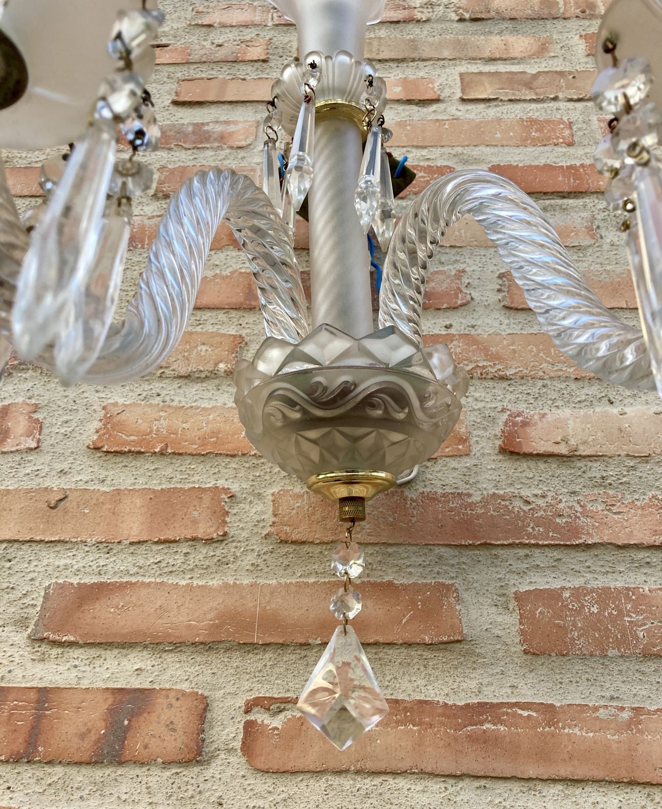 photo for sale Early 20th Century French Cut Glass Sconces With Crystal, Set Of 2